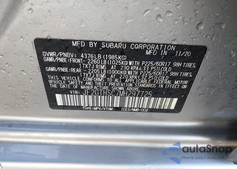 2021 Subaru Crosstrek Sport z USA, uszkodzony, nr VIN JF2GTHSC7MH297725